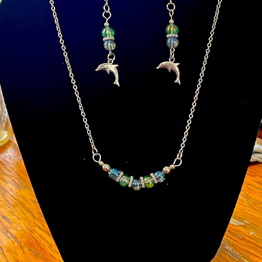 Dolphin earrings and necklace